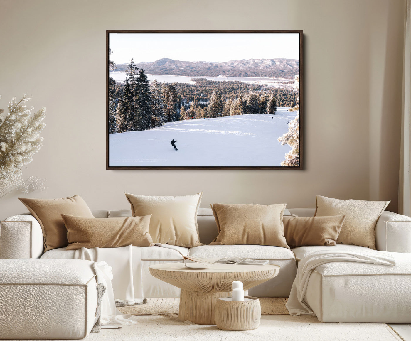 79857868-MGV-FC-36X24-Snowy Mountain Wall Art Canvas Print – Framed Ski Slope Winter Forest Landscape Nature Artwork for Home Office