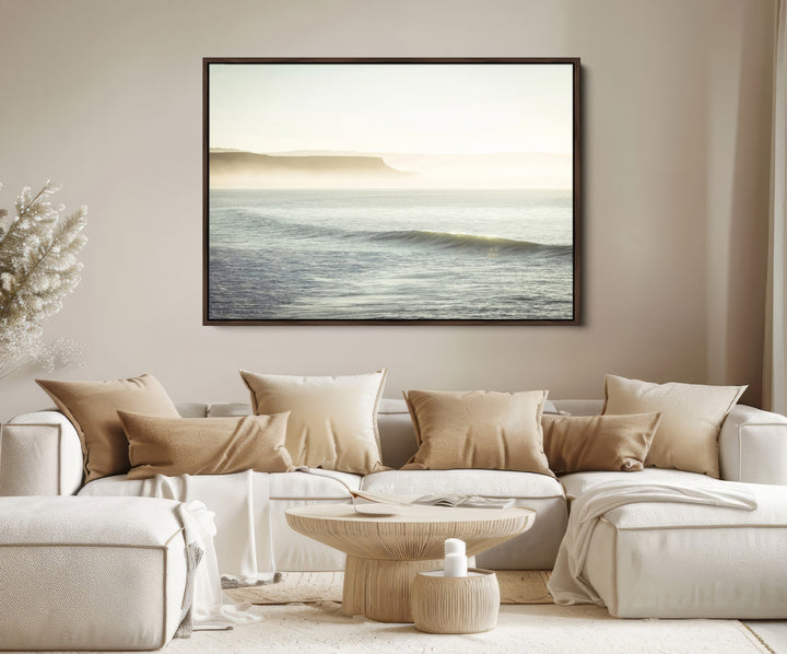 Coastal Cliffs Wall Art Canvas Print, Framed Misty Ocean Art Picture Print, Soft Morning Perfect Minimalistic Decor, Framed Misty Ocean Canvas