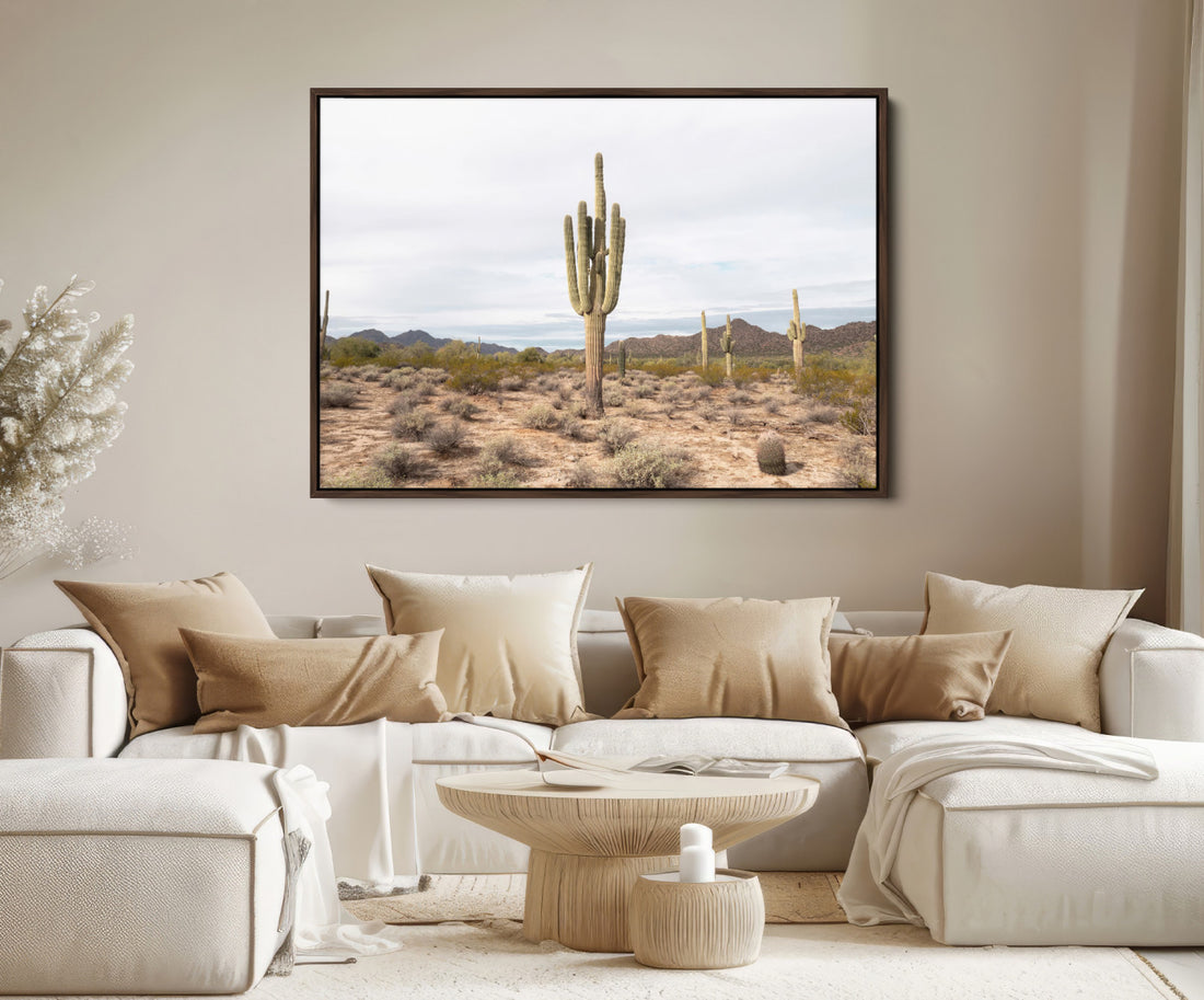 Saguaro Cactus Wall Art Canvas Print, Framed Desert Landscape Minimalist Boho Art