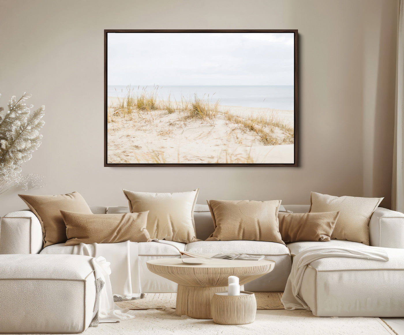13146857-MGV-FC-36X24-Beach Dunes Wall Art Canvas Print – Framed Serene Coastal Grass and Sand Scene Artwork for Home, Office, Living Room