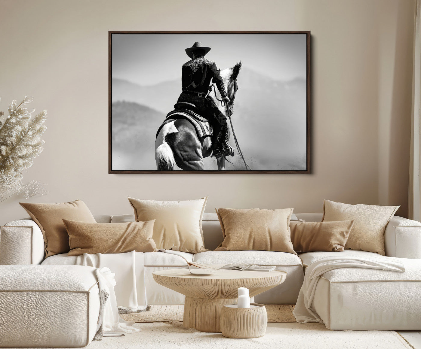 83102464-MGV-FC-36X24-Western Wall Art Canvas Print – Framed Cowboy and Horse Scene Artwork for Rustic Western Home, Office Decor