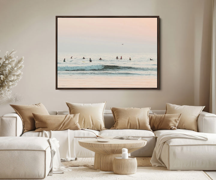 Pastel Ocean Wall Art Canvas Print, Framed Soft Sunset Art Picture Print, Calm Sea Perfect minimalist Decor
