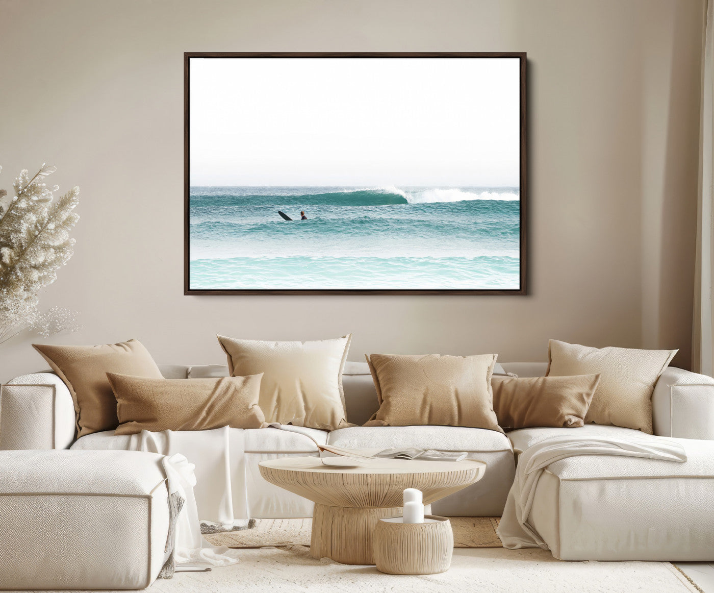 56345117-MGV-FC-36X24-Surfing Wall Art Canvas Print – Framed Ocean Waves Minimalist Beach Artwork for Living Room Bedroom Office, Living Room