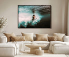 Vibrant Aquatic Motion Wall Art Canvas Print, Framed Underwater Swimming Art Picture Print, Female Surfer Diving Perfect Coastal Boho Decor,
