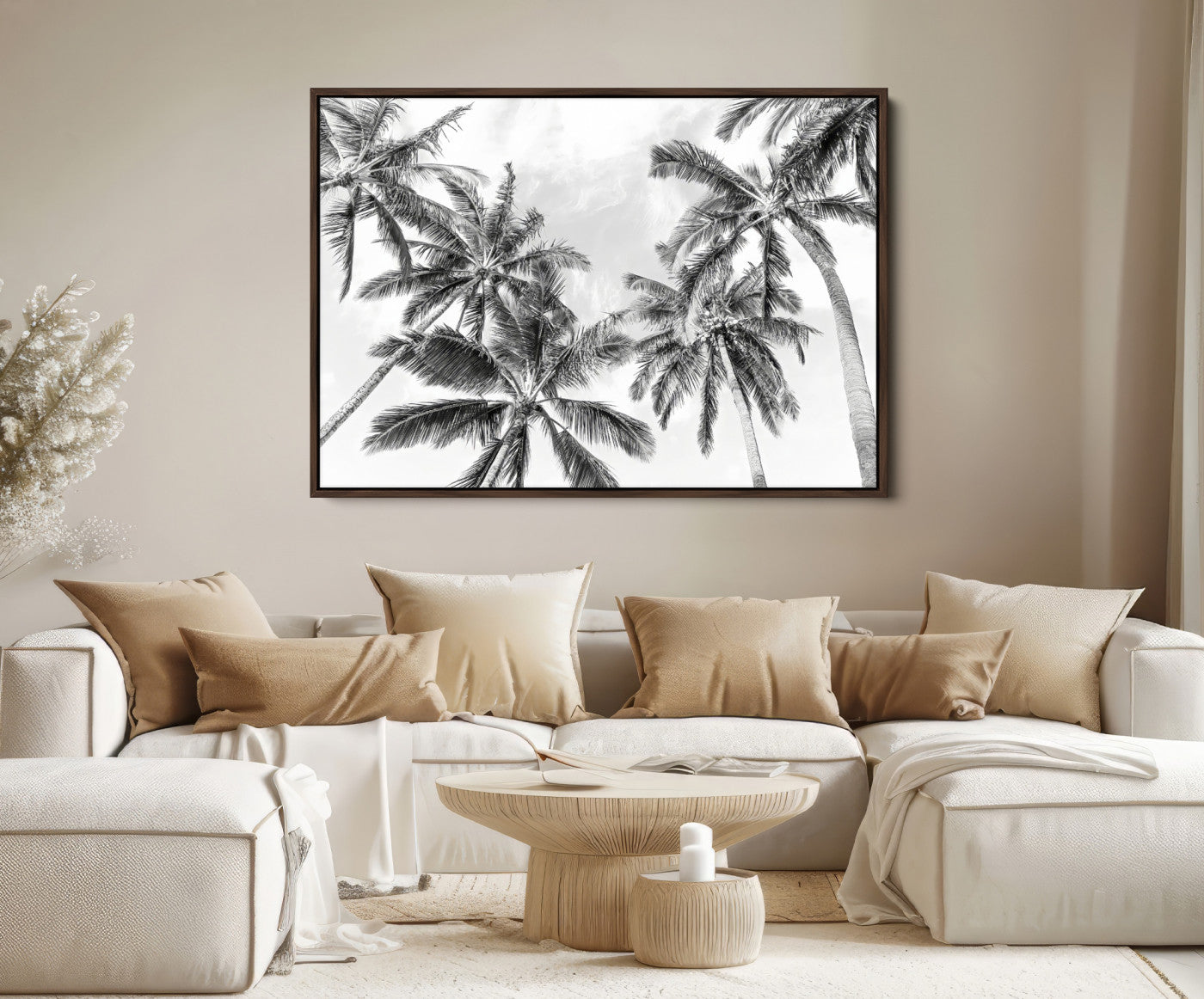 Edit-Images-Black and White Palm Tree Wall Art – Monochrome Tropical Canvas Print for Coastal or Minimalist Living Room Decor