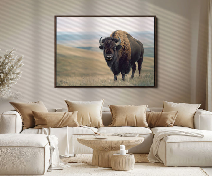 Bison Wall Art Canvas Print, Buffalo Canvas Print Print, Framed American Bison Decor Art Print, Large Frontier Style Printing Perfect