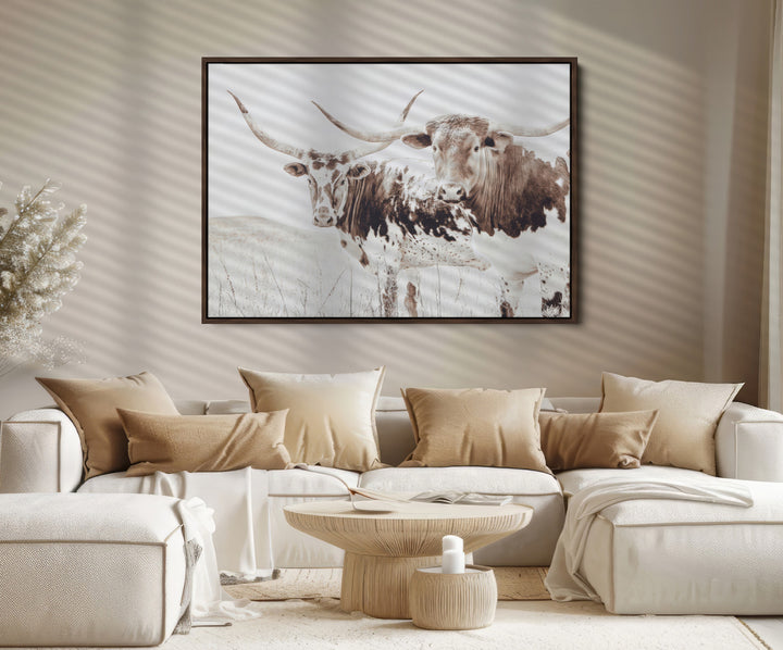 Longhorn Wall Art Canvas Print, Longhorn Wall Art Wall Art Canvas Print, Western Cow Canvas Print, Framed Rustic Farm Decor Art Print,