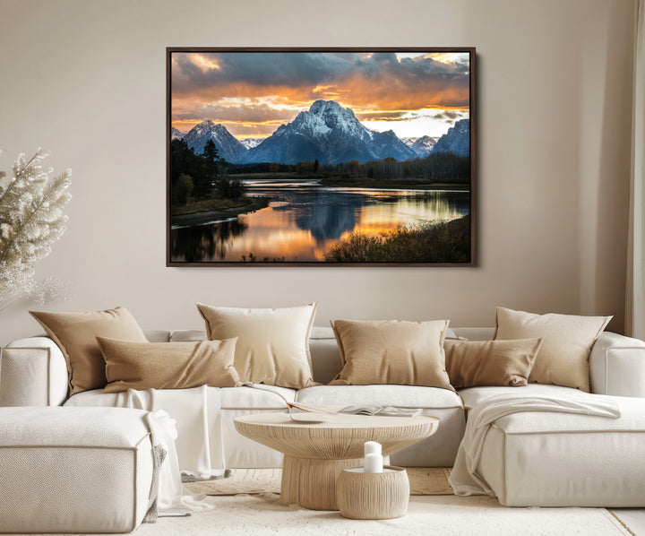 Mountain Sunset Wall Art Canvas Print, Framed Alpine Wilderness Art Picture Print, Golden Hour Perfect Wilderness Decor Artwork