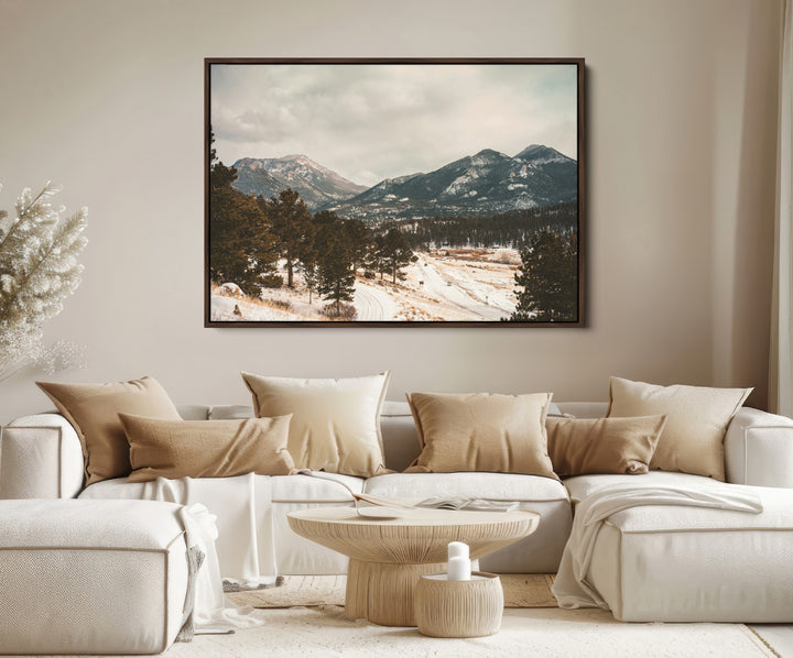 Mountain Landscape Wall Art Canvas Print, Framed Snowy Peaks Art Picture Print, Alpine Aesthetic Perfect Rustic Winter Decor Artwork