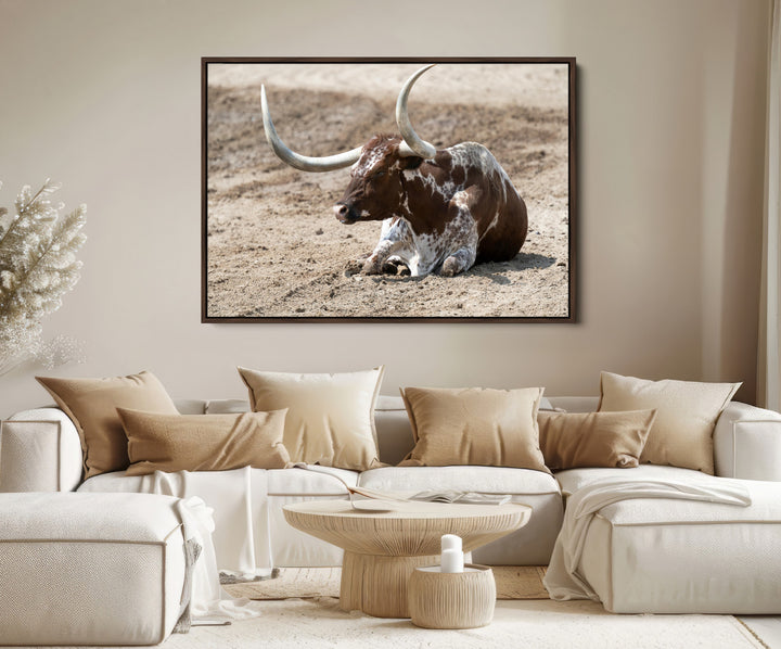 Texas Longhorn Wall Art Canvas Print, Framed Country Living Art Picture Print, Farmhouse Perfect Western Decor Artwork