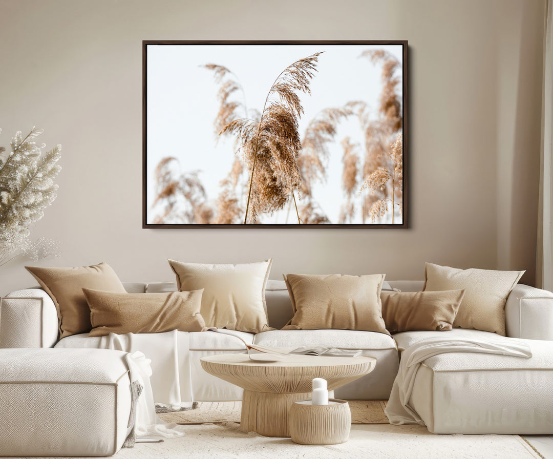 Pampas Grass Wall Art Canvas Print, Framed Neutral Tones Art Picture Print, Minimalist Nature Perfect Boho Decor Artwork