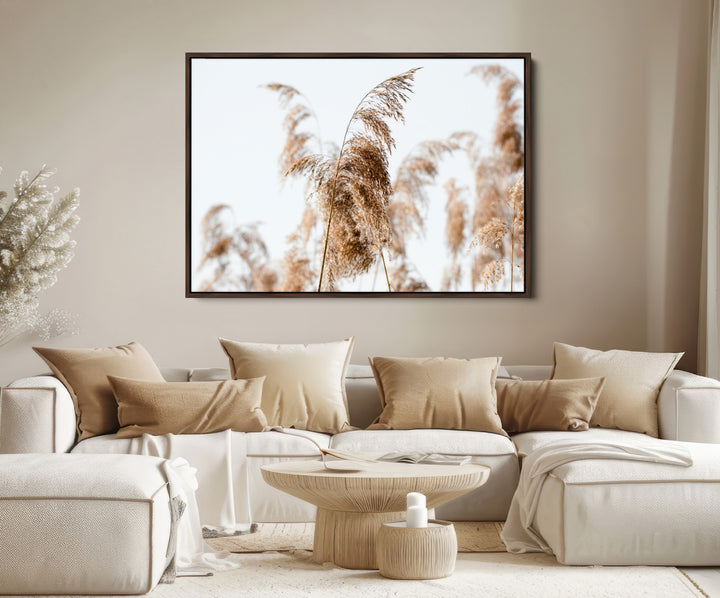 Pampas Grass Wall Art Canvas Print, Framed Neutral Tones Art Picture Print, Minimalist Nature Perfect Boho Decor Artwork