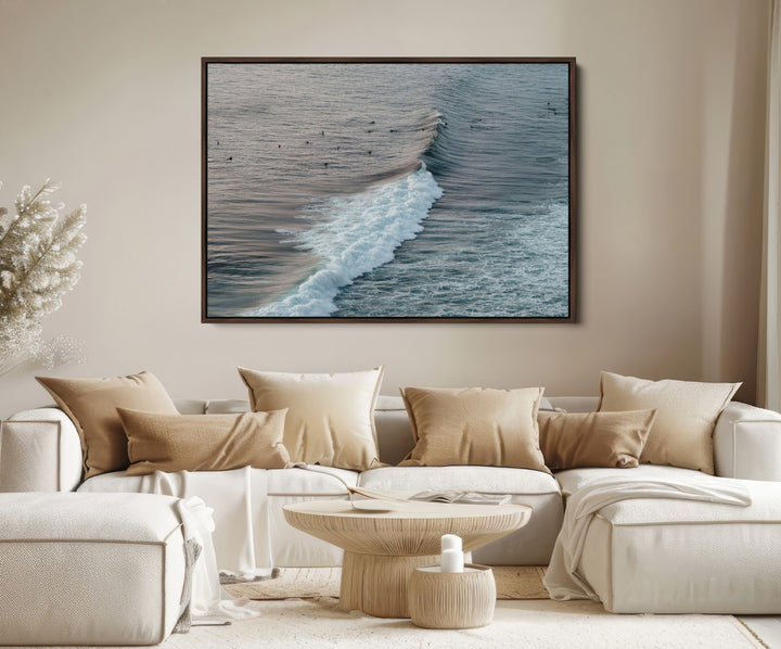 Ocean Waves Wall Art Canvas Print, Framed Coastal Serenity Art Picture Print, Surf Perfect Coastal Decor Artwork