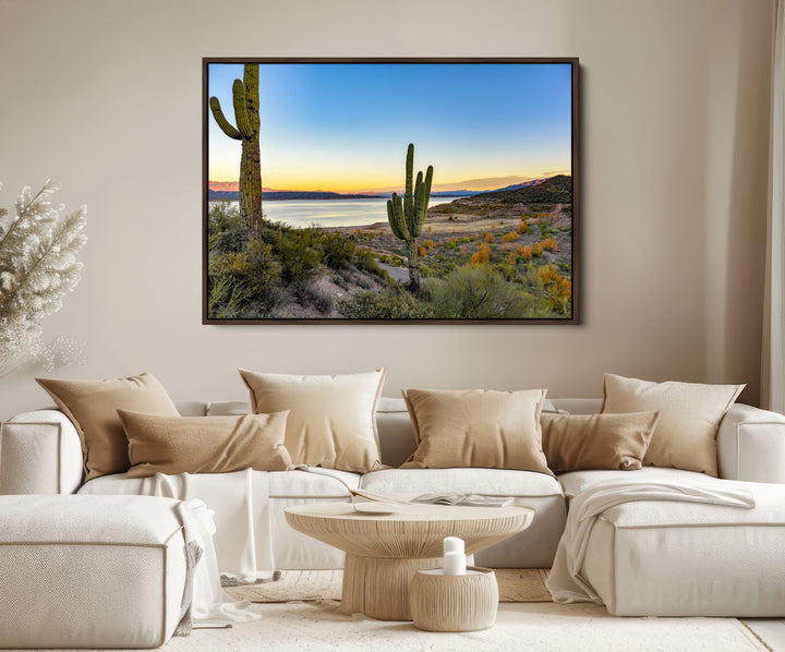 Saguaro Cactus Wall Art Canvas Print, Framed Desert Sunset Art Picture Print, Southwestern Perfect Southwestern Decor Artwork