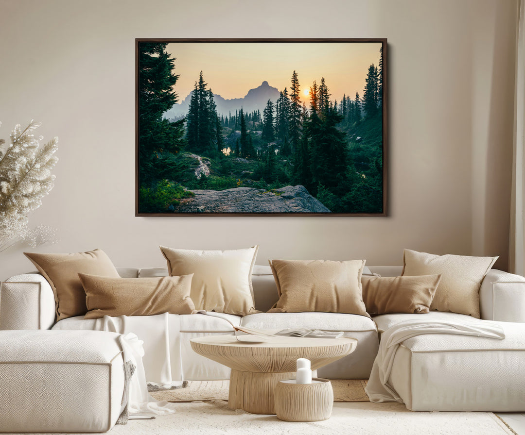Mountain Wall Art Canvas Print, Framed Forest Serenity Art Picture Print, Mountain Perfect Rustic Decor Artwork