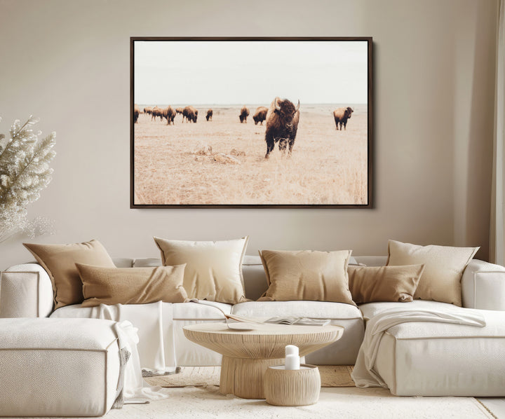 Bison Herd Wall Art Canvas Print, Framed Western Art Picture Print, Prairie Serenity Perfect Ranch Decor Artwork