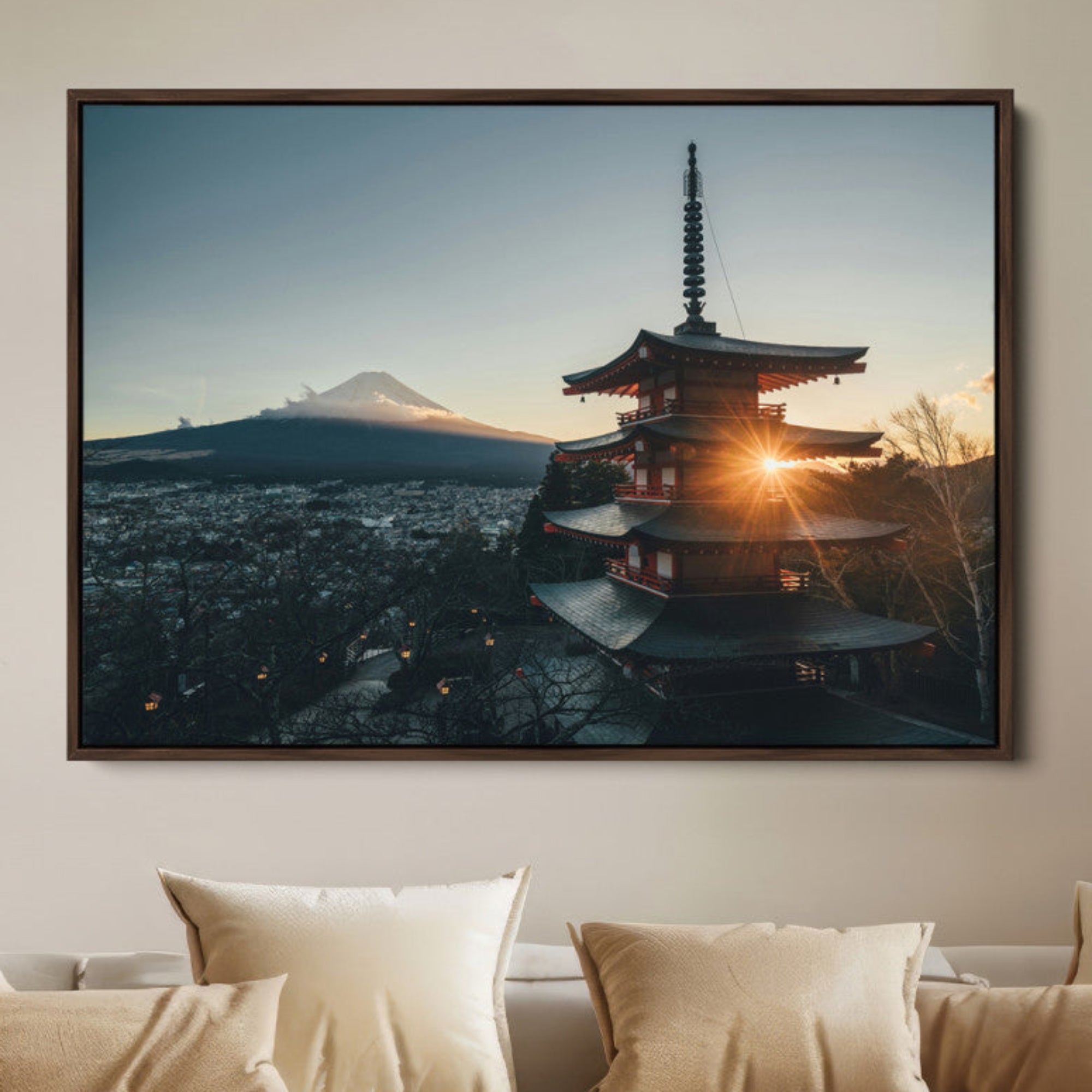 87729656-MGV-FC-36X24-Mount Fuji Wall Art Canvas Print Framed Japan Travel Art Chureito Pagoda Print Zen Scene for Home, Office Decor