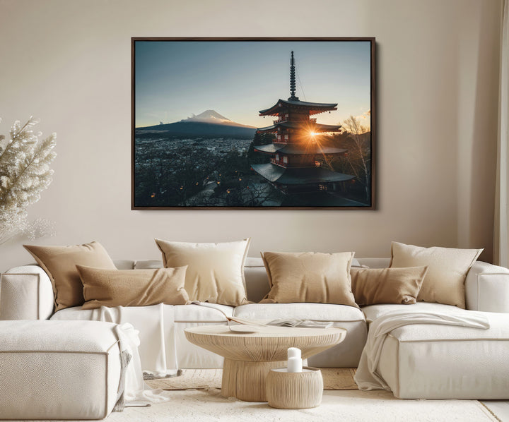 Mount Fuji Wall Art Canvas Print, Framed Japan Travel Art Picture Print, Chureito Pagoda Perfect Zen Minimalism Decor Artwork