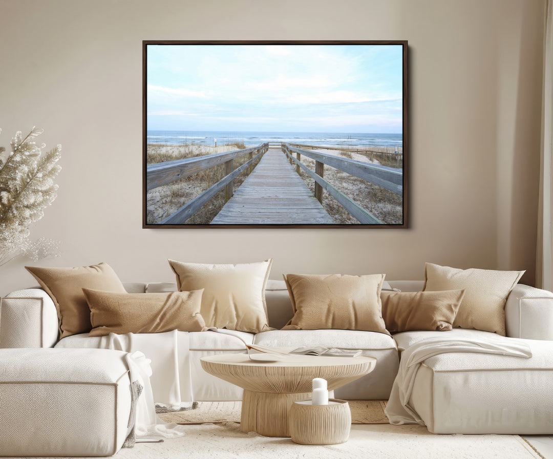 Beach Boardwalk Wall Art Canvas Print, Framed Coastal Serenity Art Picture Print, Ocean View Perfect Coastal Decor Artwork