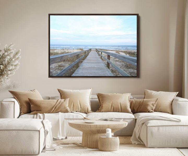 Beach Boardwalk Wall Art Canvas Print, Framed Coastal Serenity Art Picture Print, Ocean View Perfect Coastal Decor Artwork