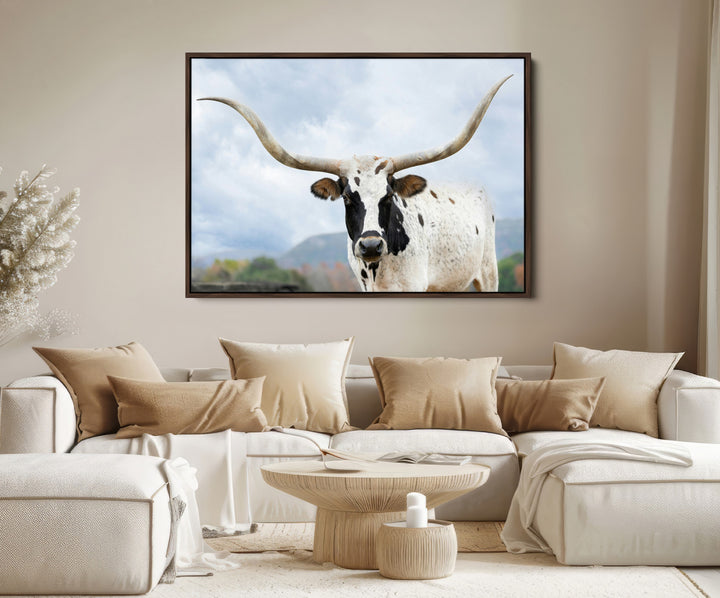 Texas Longhorn Wall Art Canvas Print, Framed Western Rustic Art Picture Print, Farmhouse Decor Perfect Farmhouse Decor Artwork