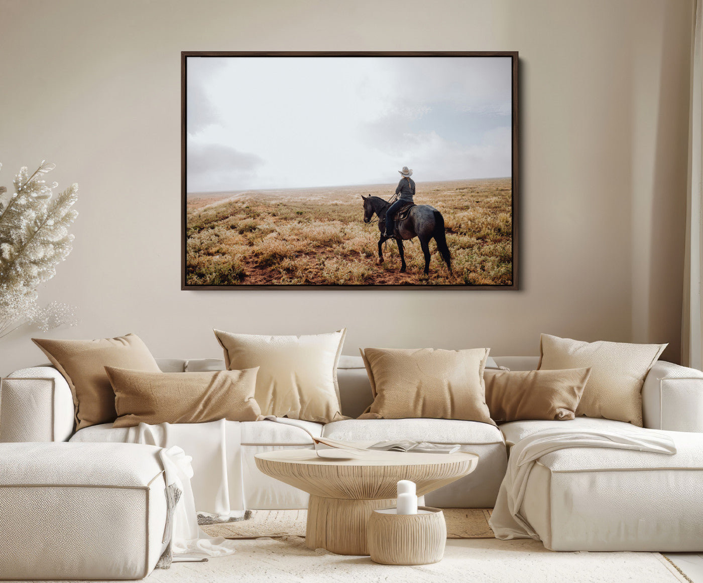 57597730-MGV-FC-36X24-Cowboy Wall Art Canvas Print – Framed Western Rustic Ranch Scene Country Landscape Artwork for Home Office