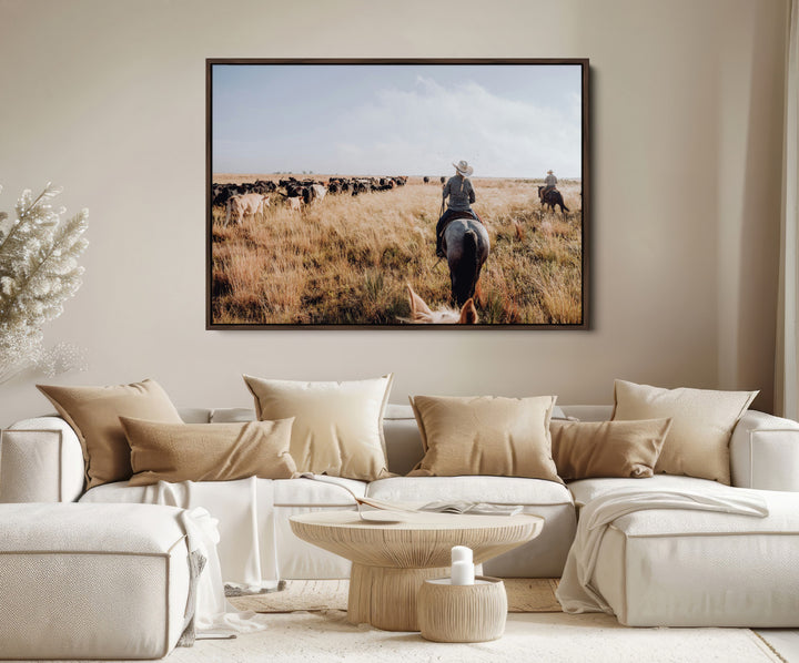 Western Wall Art Wall Art Canvas Print, Framed Cowboy Canvas Art Picture Print, Cattle Drive Scene Perfect Rustic Western Decor Artwork