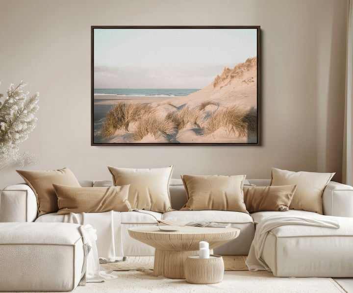 Minimalist Seascape Wall Art Canvas Print, Framed Neutral Beach Print Art Picture Print, Sand Dune Photography Perfect Scandinavian Coastal