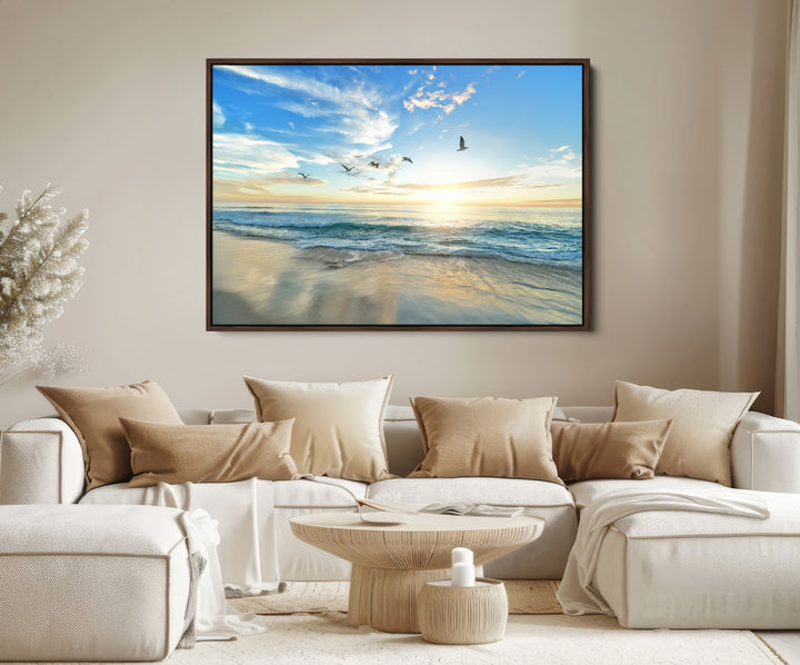Minimalist Seaside Morning Glow Art Canvas Print, Golden Reflections Perfect Coastal Minimalist Decor Artwork