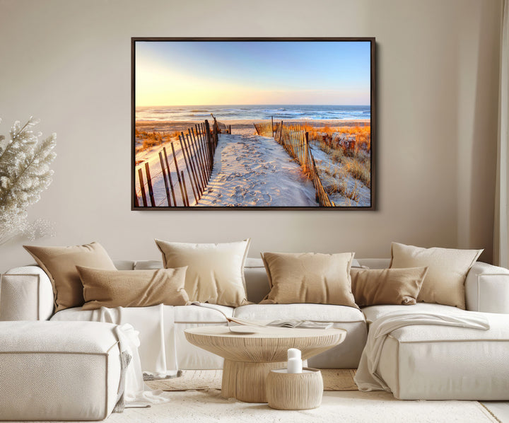 Ocean Sunset Wall Art Wall Art Canvas Print, Framed Nautical Photography Art Picture Print, Summer Beach House Decor Perfect Coastal