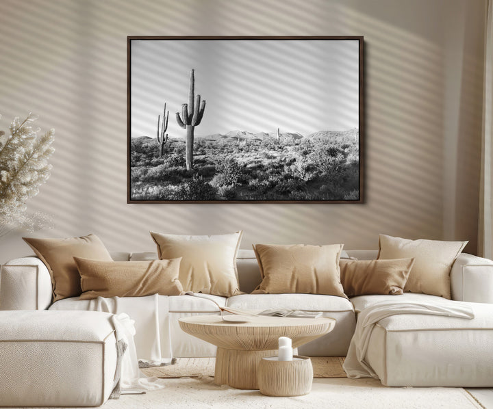 Saguaro Cactus Canvas Print Wall Art , Monochrome Landscape Print, Framed Scenic Arizona Art Print, Large Timeless Western Aesthetic