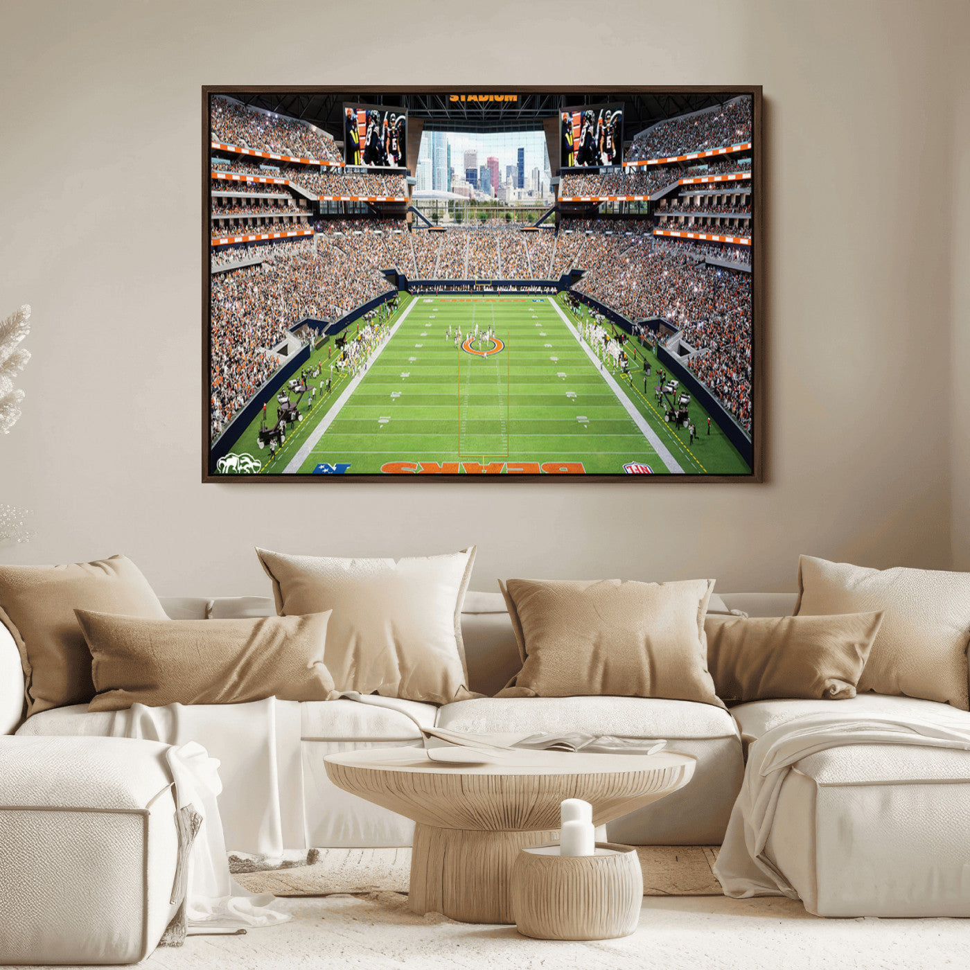 76935553-MGV-CV-36X24-Chicago Bears Soldiers Field Wall Art Canvas Print – Framed Football Stadium Artwork for Sports Fans, Soldier Field Skyline Canvas Decor for Game Room or Man Cave