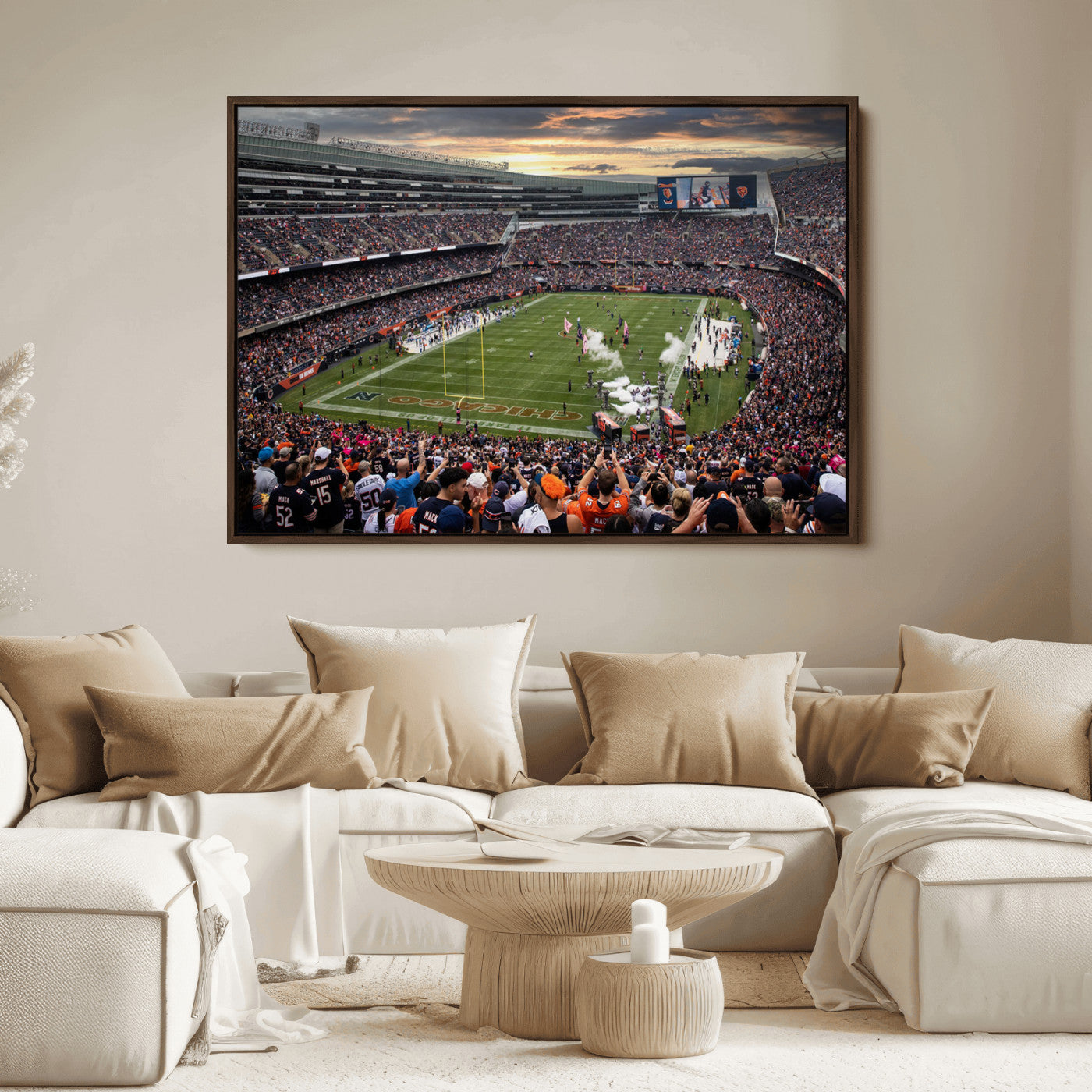 87578930-MGV-CV-36X24-Chicago Bears Soldiers Field Wall Art Canvas Print – Framed Football Stadium Artwork for Sports Fans, Soldier Field Skyline Canvas Decor for Game Room or Man Cave