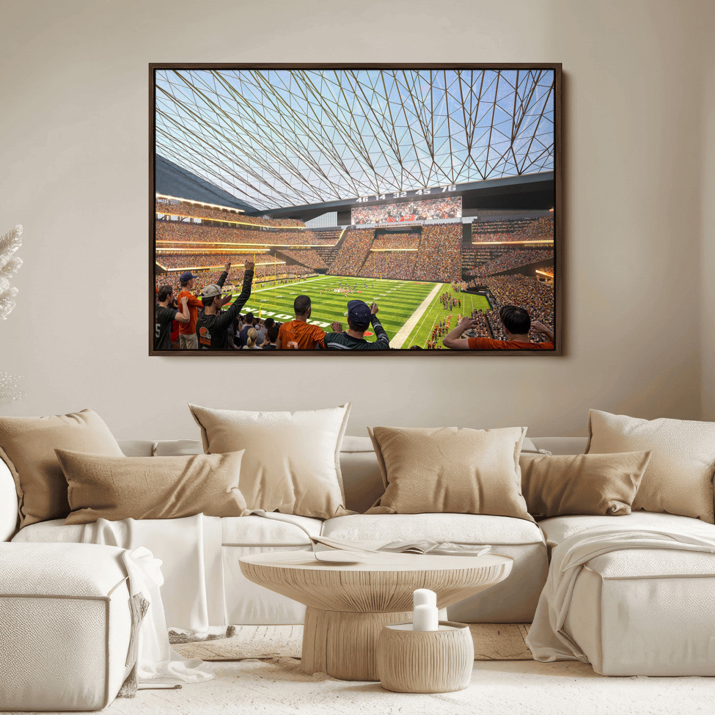 81960112-MGV-CV-36X24-Cleveland Browns Stadium Wall Art Canvas Print – Framed Football Artwork Featuring Cleveland Skyline and Browns Stadium, Perfect for Man Cave or Game Room Decor