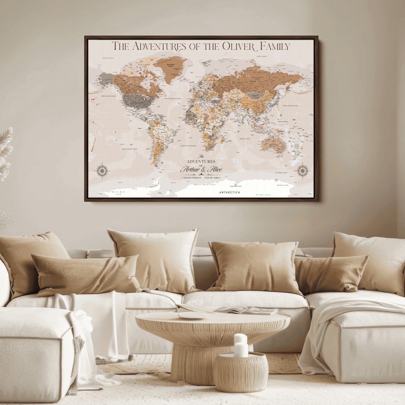 43101120-MGV-CV-36X24-World Travel Map with Pins – Push Pin Maps of Where I've Been, Framed Wall Map for Travel Memories, Old Style Decorative World Map - H10