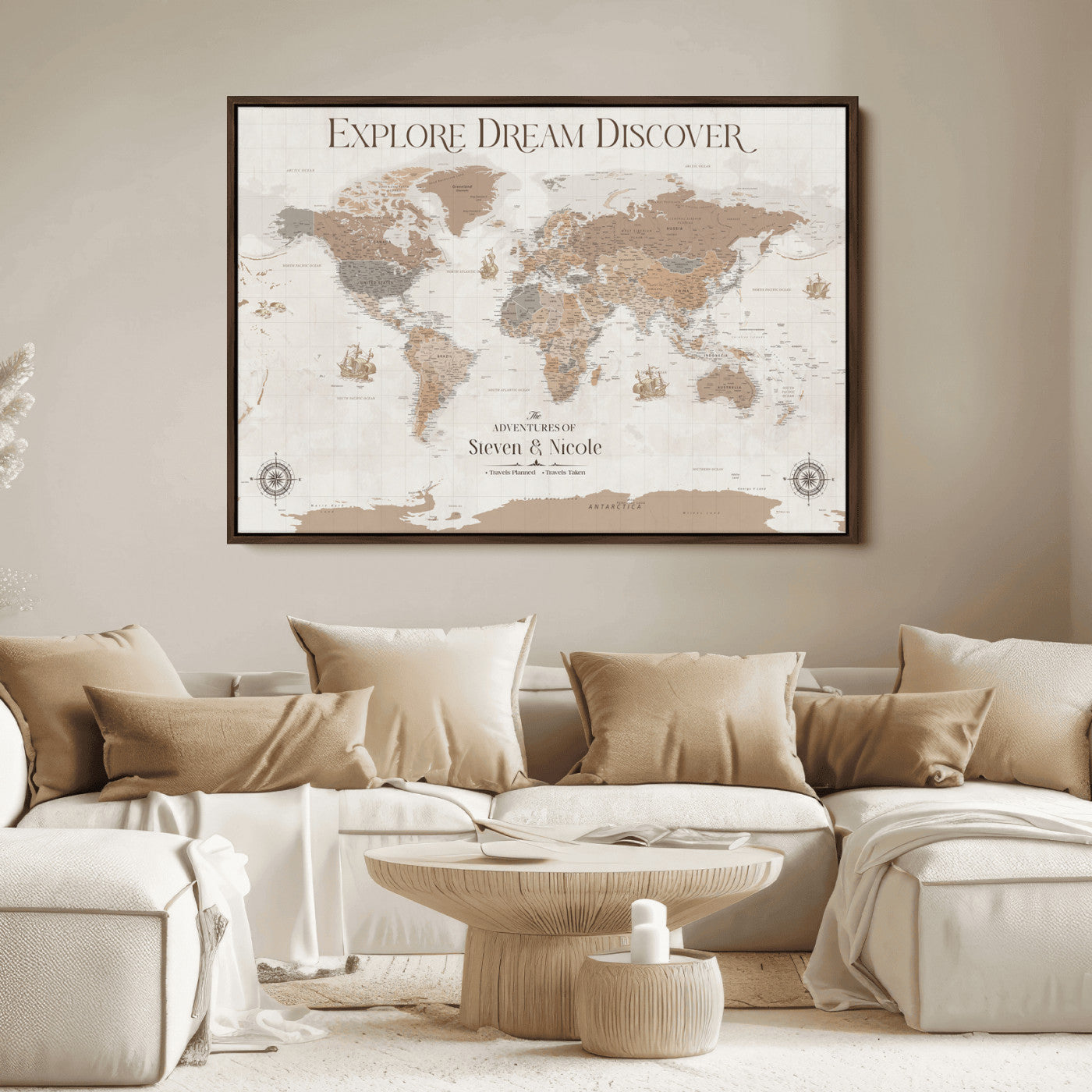 95738134-MGV-CV-36X24-Custom Push Pin World Map Wall Canvas Print – Personalized Travel Tracker with Pins – Framed Large Multi-Size Canvas for Home Office Decor