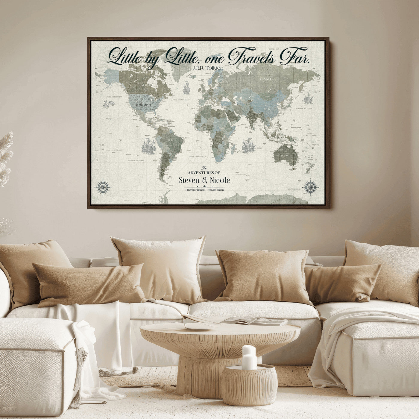 72081300-MGV-CV-36X24-Custom Push Pin World Map Wall Canvas Print – Personalized Travel Tracker with Pins – Framed Large Multi-Size Canvas for Home Office Decor