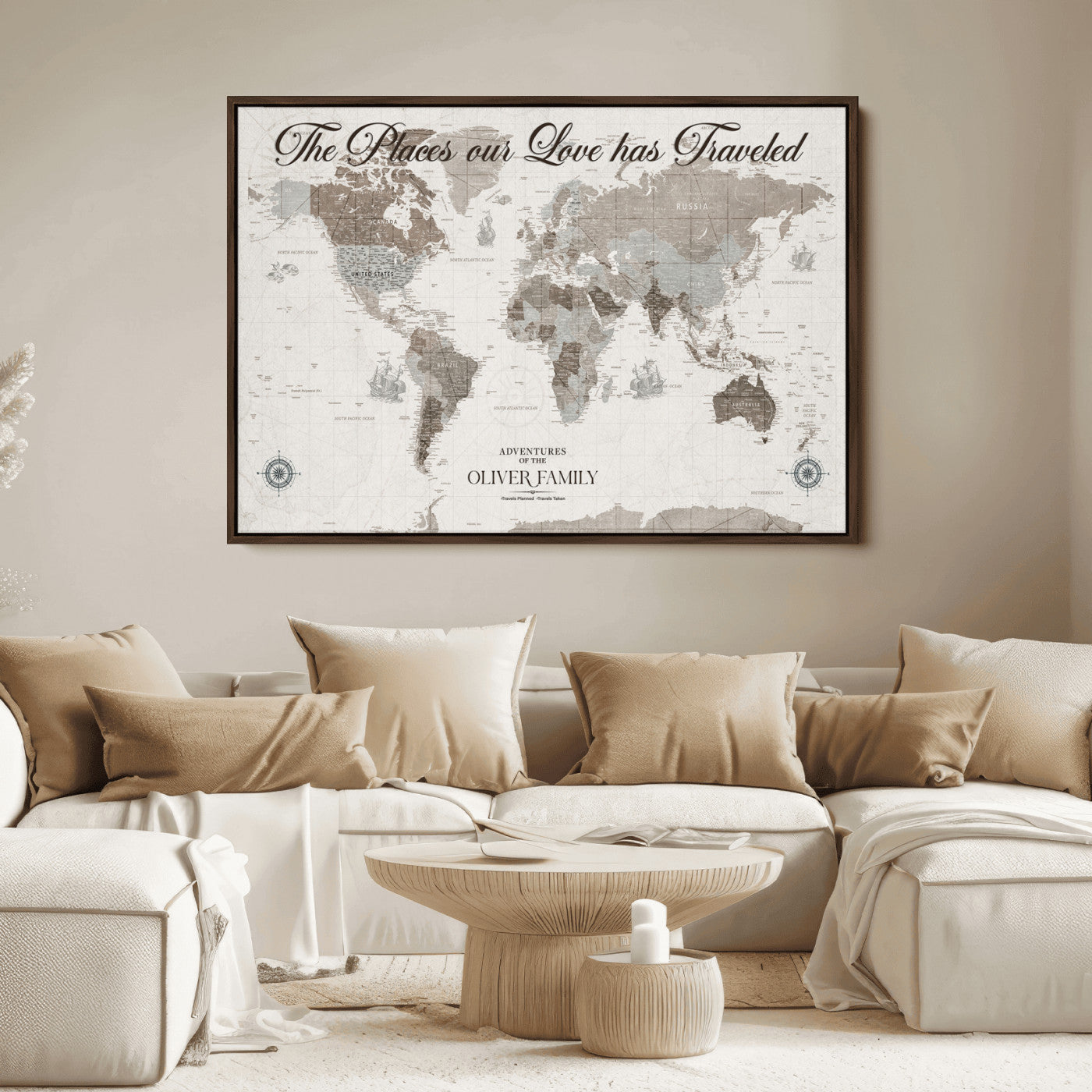 88245481-MGV-CV-36X24-Custom Push Pin World Map Wall Canvas Print – Personalized Travel Tracker with Pins – Framed Large Multi-Size Canvas for Home Office Decor