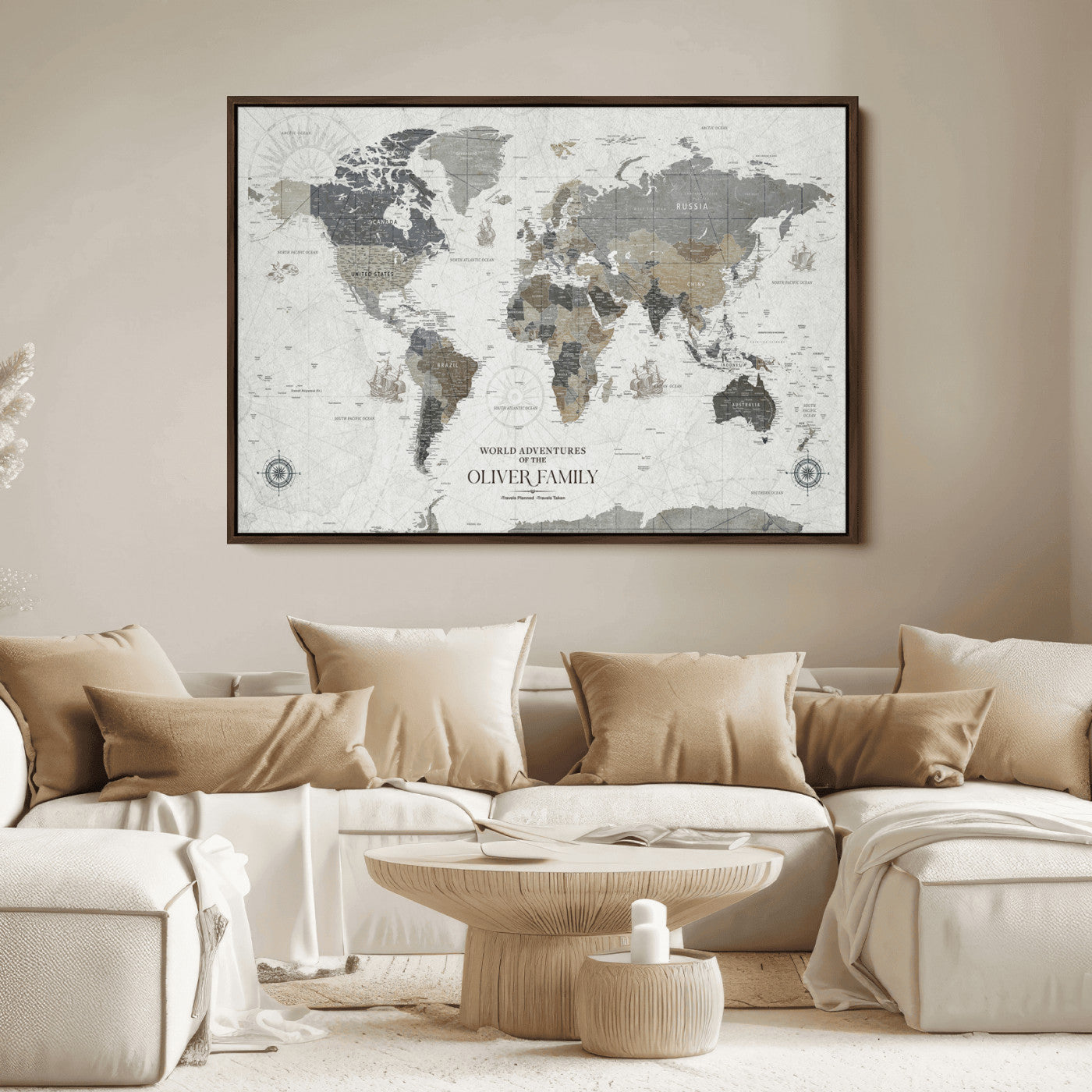 24596128-MGV-CV-36X24-Custom Push Pin World Map Wall Canvas Print – Personalized Travel Tracker with Pins – Framed Large Multi-Size Canvas for Home Office Decor
