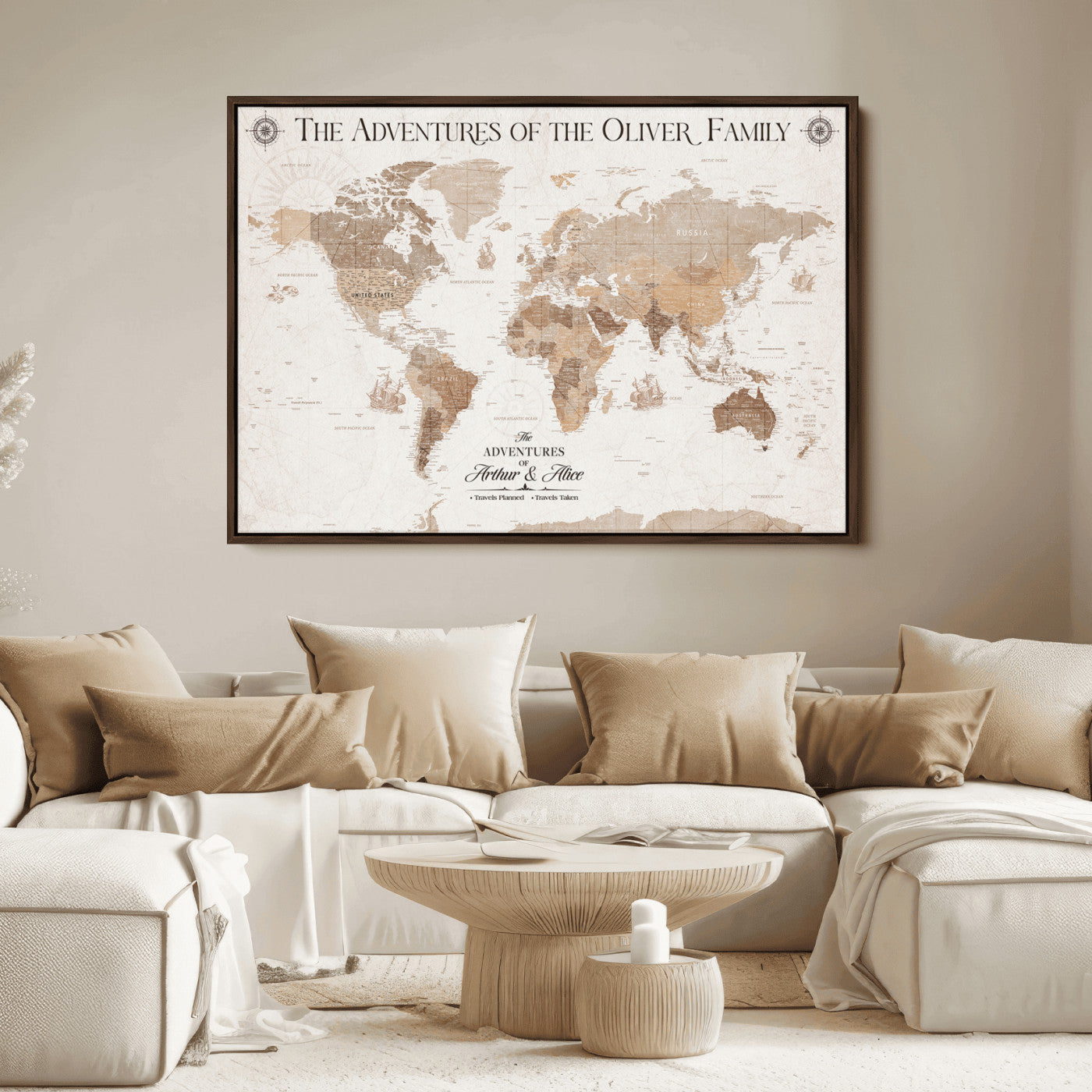 58395047-MGV-CV-36X24-Custom Push Pin World Map Wall Canvas Print – Personalized Travel Tracker with Pins – Framed Large Multi-Size Canvas for Home Office Decor