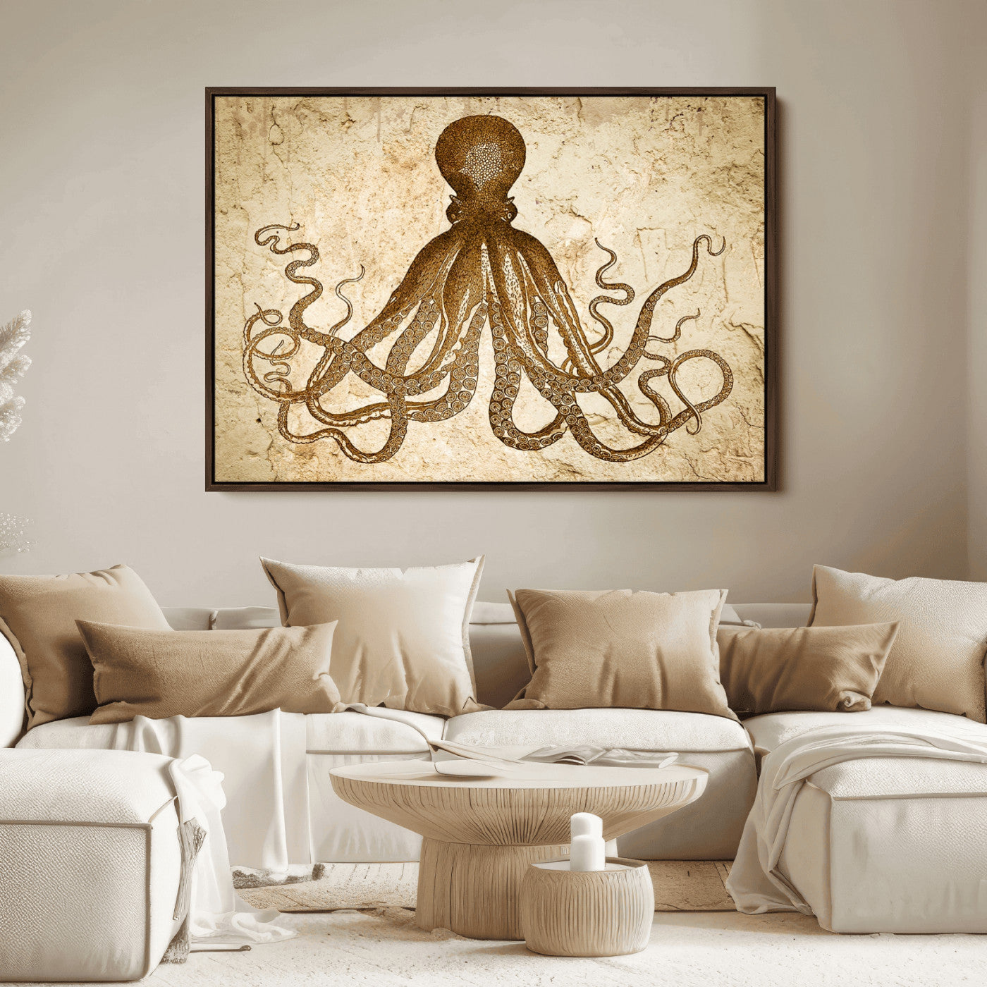 96154-MGV-FC-36X24_Walnut-Sepia Octopus Wall Art Abstract Animal Canvas Print