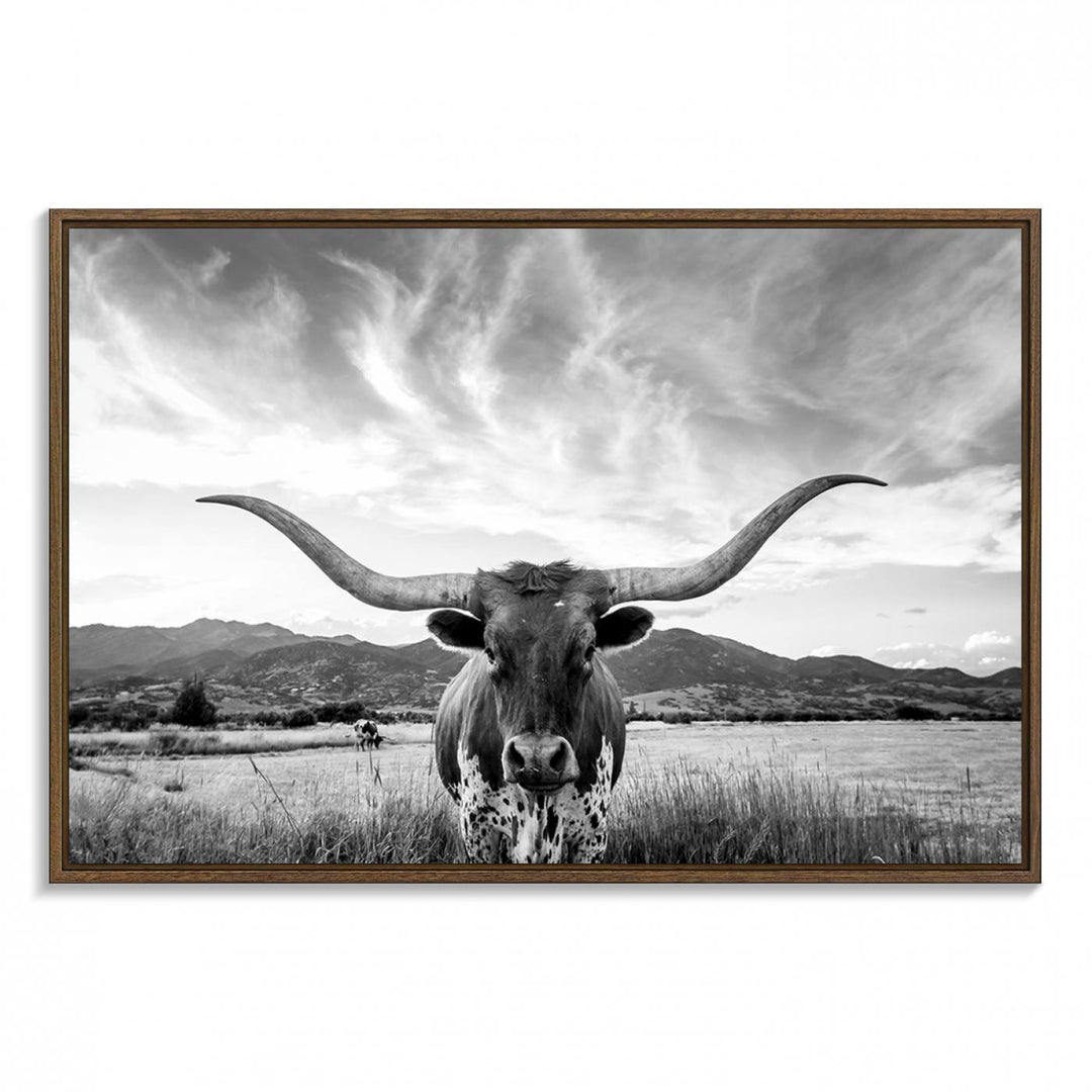 Longhorn Cow Wall Art Canvas Print Farmhouse Wall Art - Texas Longhorn Wall Art Print