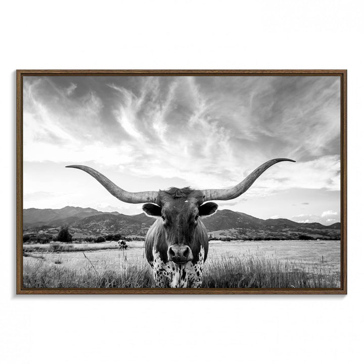 Modern living room featuring Longhorn Cow Wall Art Canvas Print.