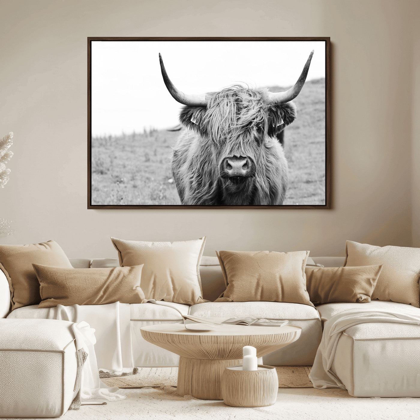 16248-MGV-FC-36X24_Walnut-Newfoundland Cow Art Wall Art, Black White Cow Art Wall Art Canvas Print