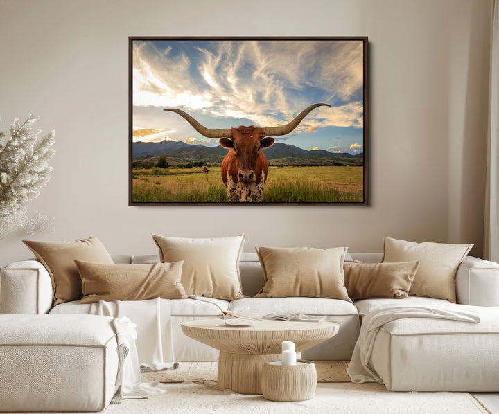 Texas Longhorn Canvas Wall Art – Majestic Triptych Animal Print – Rustic Western Decor for Living Room or Office – Ready to Hang