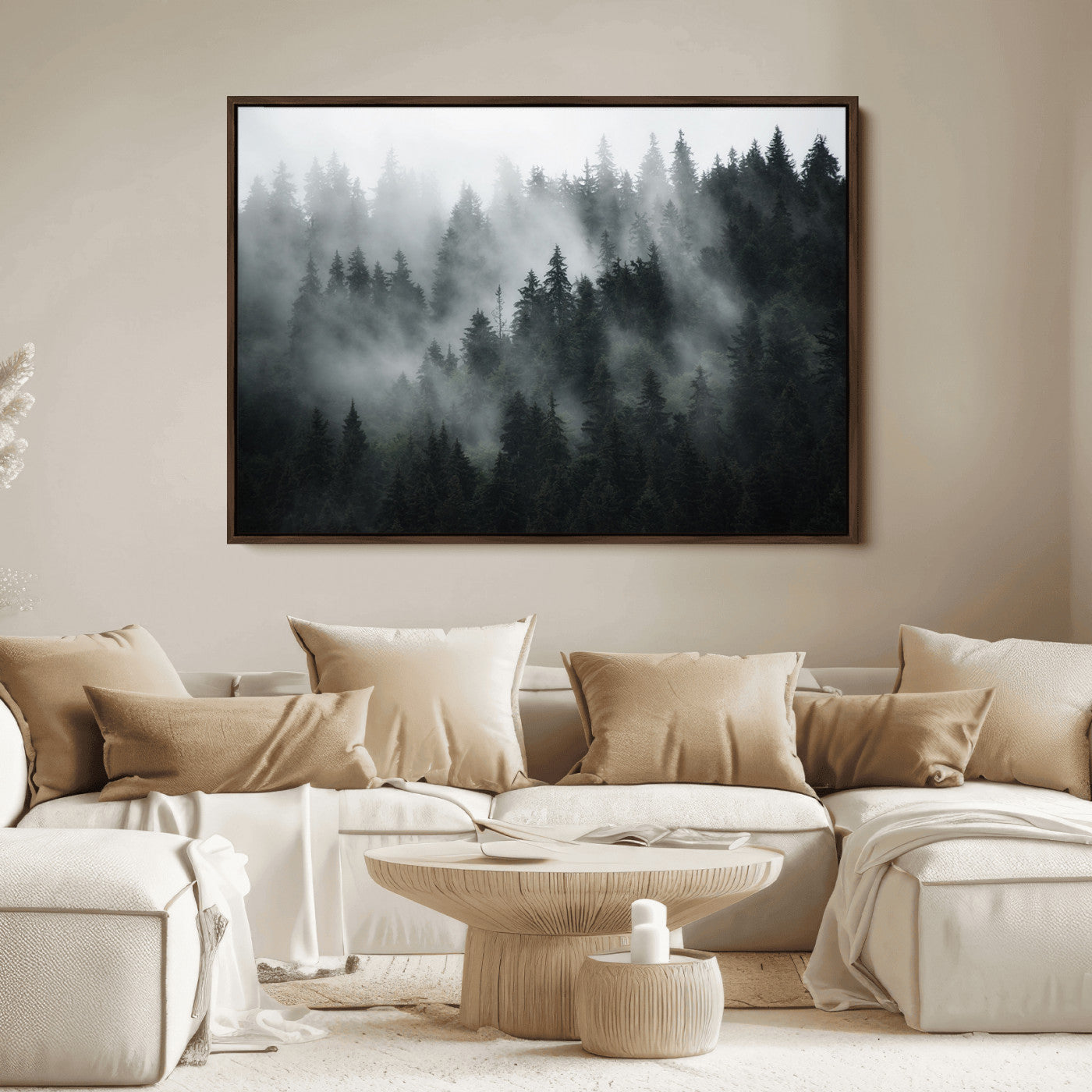 52359-MGV-CV-36X24-Foggy Forest Wall Art Canvas Print | 3 Panel Large Misty Landscape for Dining Room, Office, or Living Room | Ready to Hang Nature Deco