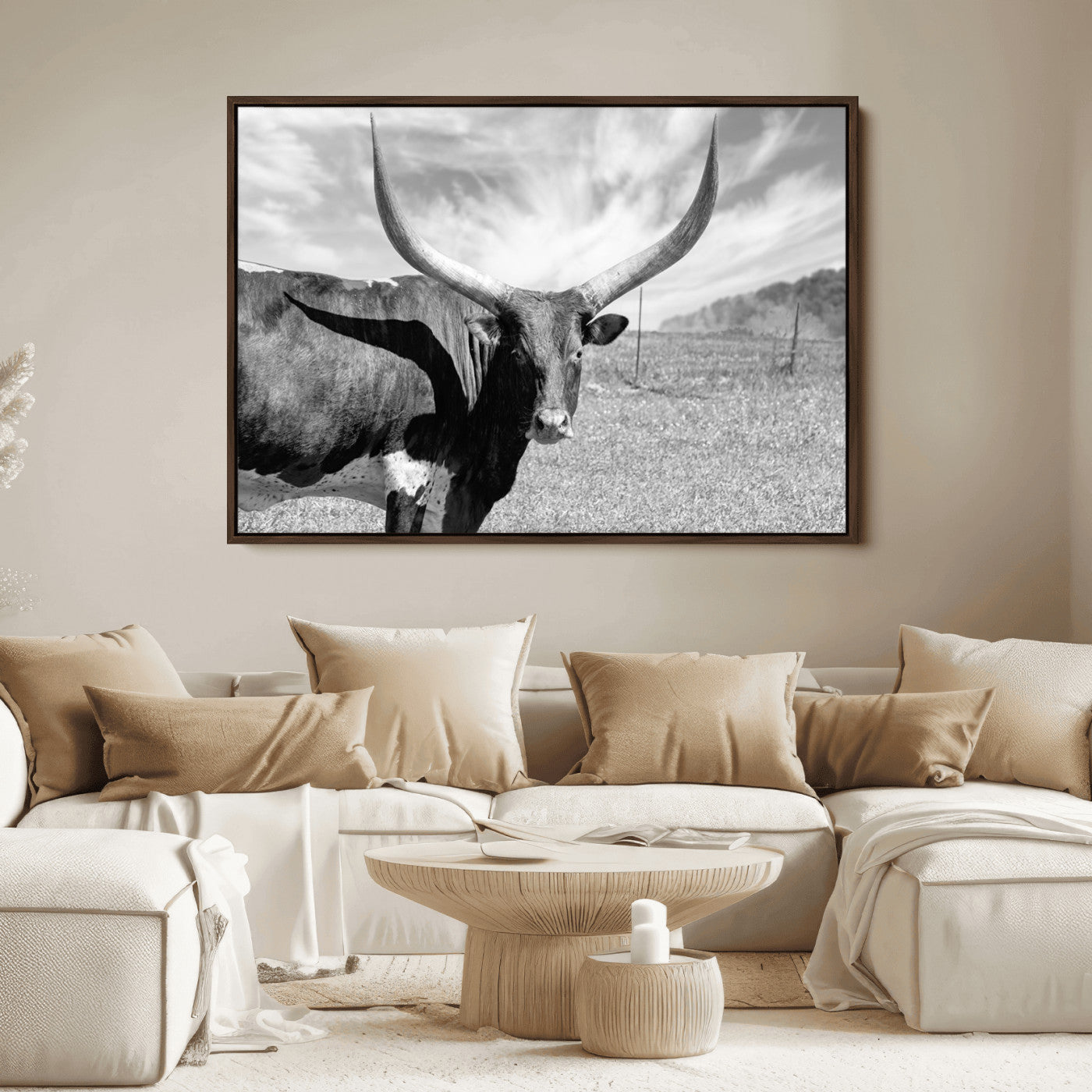 30017-MGV-FC-36X24_Walnut-Cattle Wall Art Longhorn Cow Canvas Print