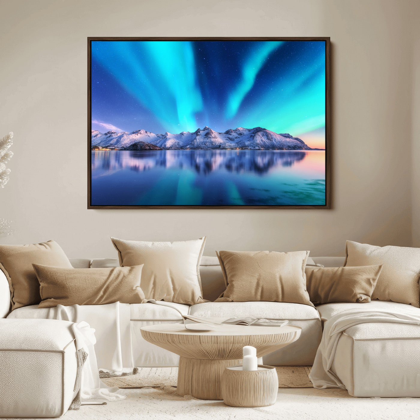 49902-MGV-FC-36X24_Walnut-Northern Lights above Mountain Wall Art, Northern Lights Wall Art Canvas Print