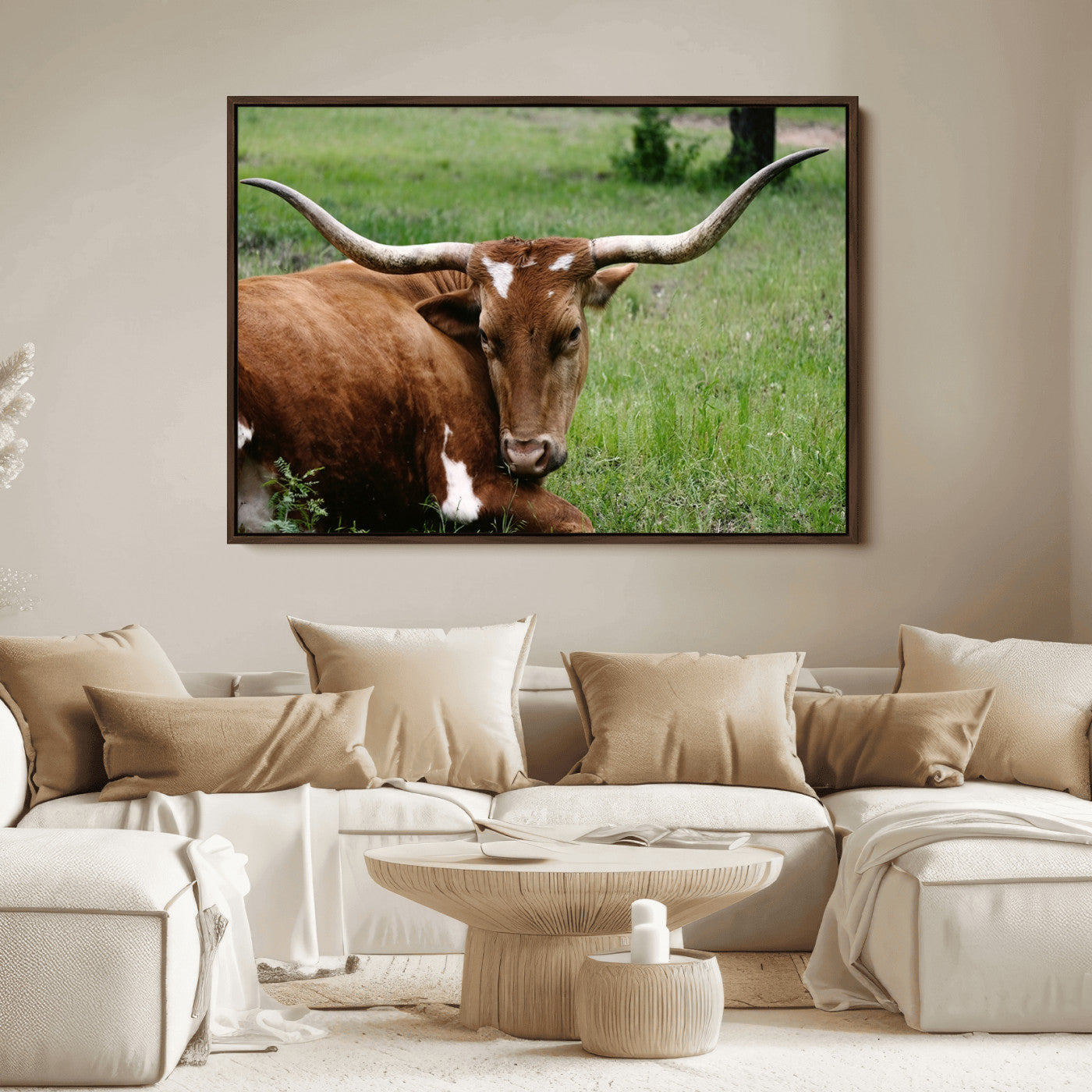 45997-MGV-FC-36X24_Walnut-Longhorn Cow Animal Wall Art Canvas Print
