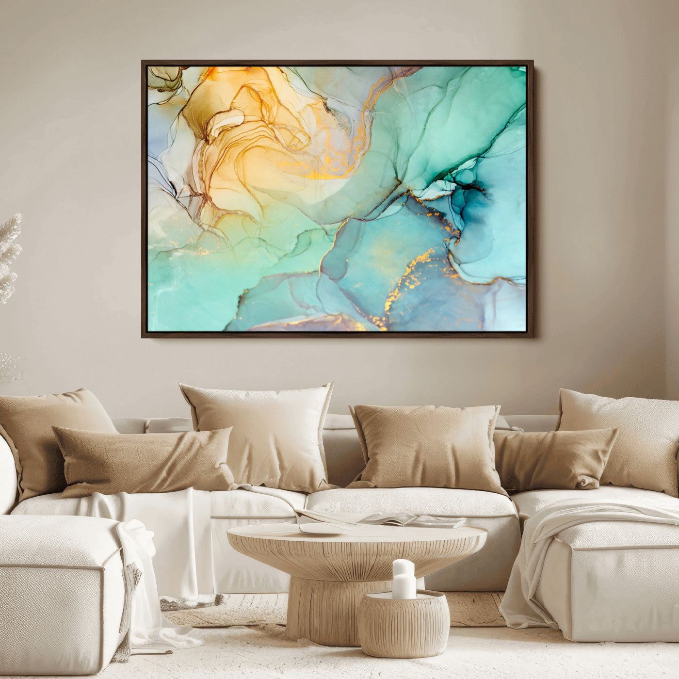 47242-MGV-CV-36X24-Green Marble Fluid Effect Wall Art Abstract Canvas Wall Art Print